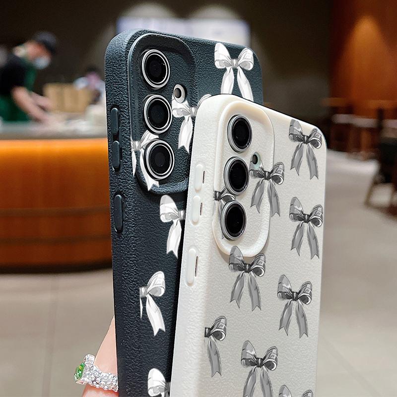 Мягкий противоударный чехол с принтом банта для Samsung S25 S24 FE S23 Ultra S22 A36 A56 A55 A16 A26 A35 из кожи с текстурой ТПУ, тонкий матовый чехол-бампер