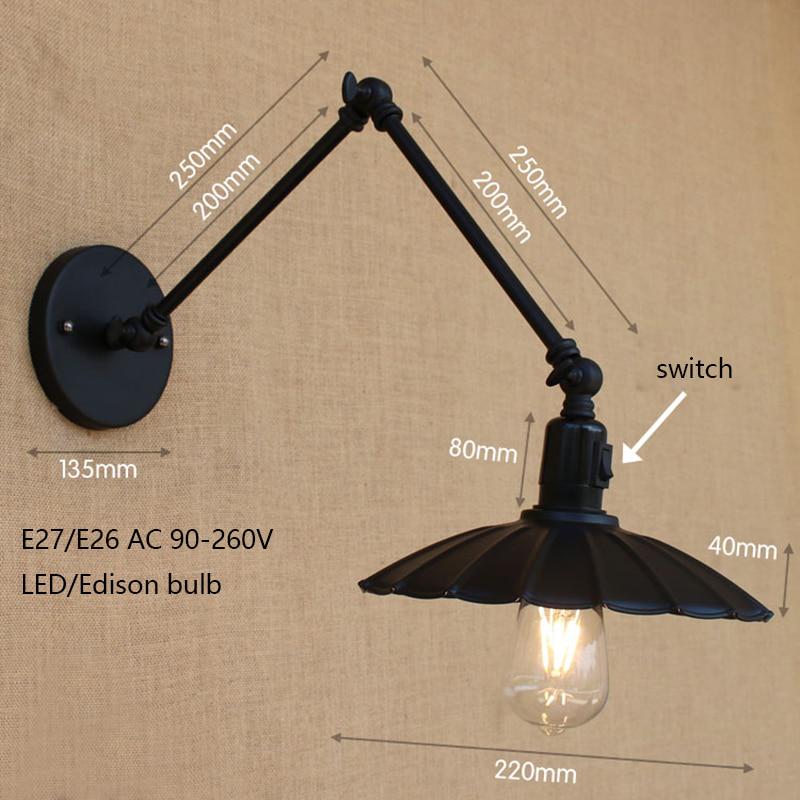 Ретро кованое железо черный длинный кронштейн настенный светильник E27 студия прикроватная спальня лофт проход
