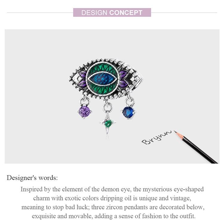 BAMOER, натуральная стерлингового серебра 925 пробы, винтажная модная подвеска в виде демонического глаза, подходит для оригинального браслета и браслета, женские ювелирные изделия