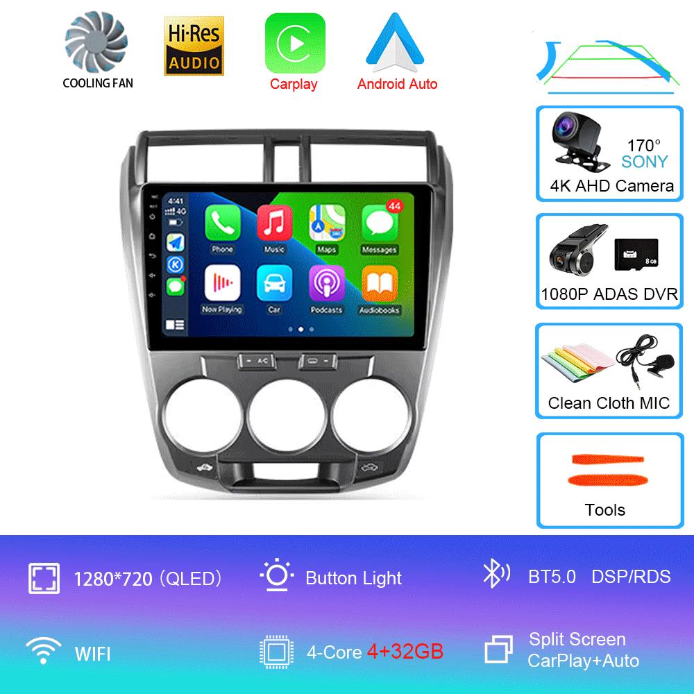 Автомобильный радиоприемник Android 14 Carplay мультимедийный проигрыватель для Honda City 2008 2009 2010 2011 2012 2013 2014 Автомагнитола Стерео 2din Головное устройство