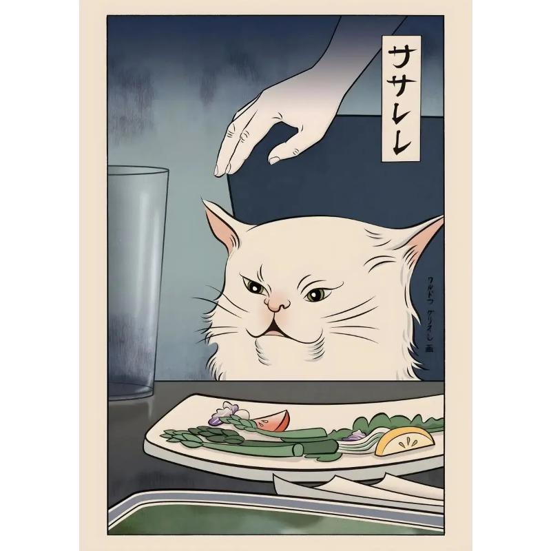 Винтажный Смешной Японский Милый Длинный Кричащий Гейша У Кошек Женщина Художественный Постер Холст Картина Настенные Принты Изображение для Комнаты Дома Декор