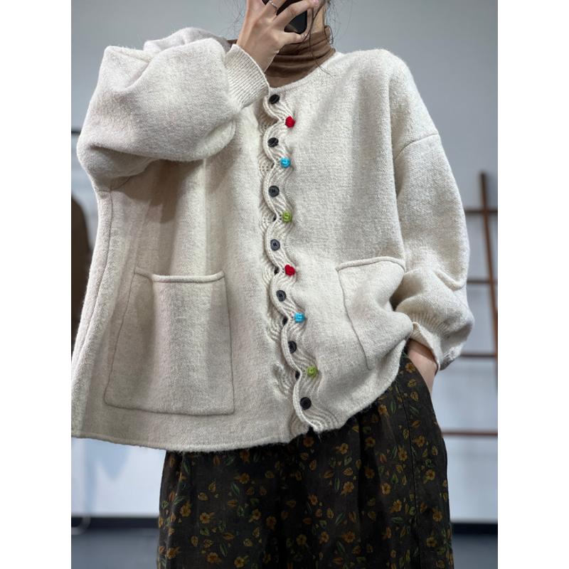 DIMANAF Зима Плюс Размер Осень Женщины Твердые Пуговицы Свитера Куртка Вязание Мода Оверсайз Повседневный Стиль Свободный Кардиган Свитер