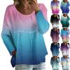 Женский повседневный модный свободный топ с круглым вырезом и градиентным принтом с длинным рукавом