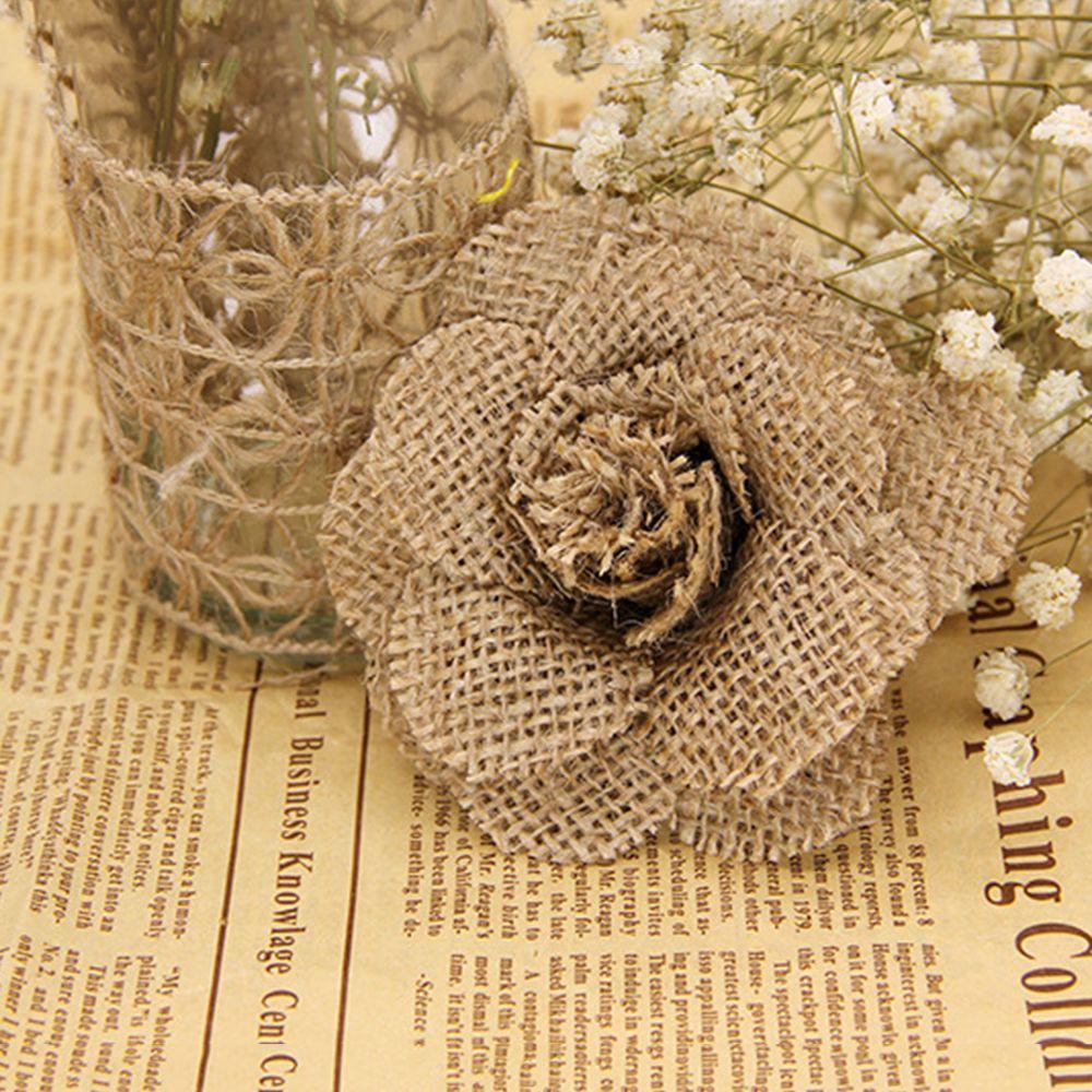 Fashion Home Decor Rose Heads Jute Burlap Natural Hessian Handmade Flowers Retro Wedding Decoration