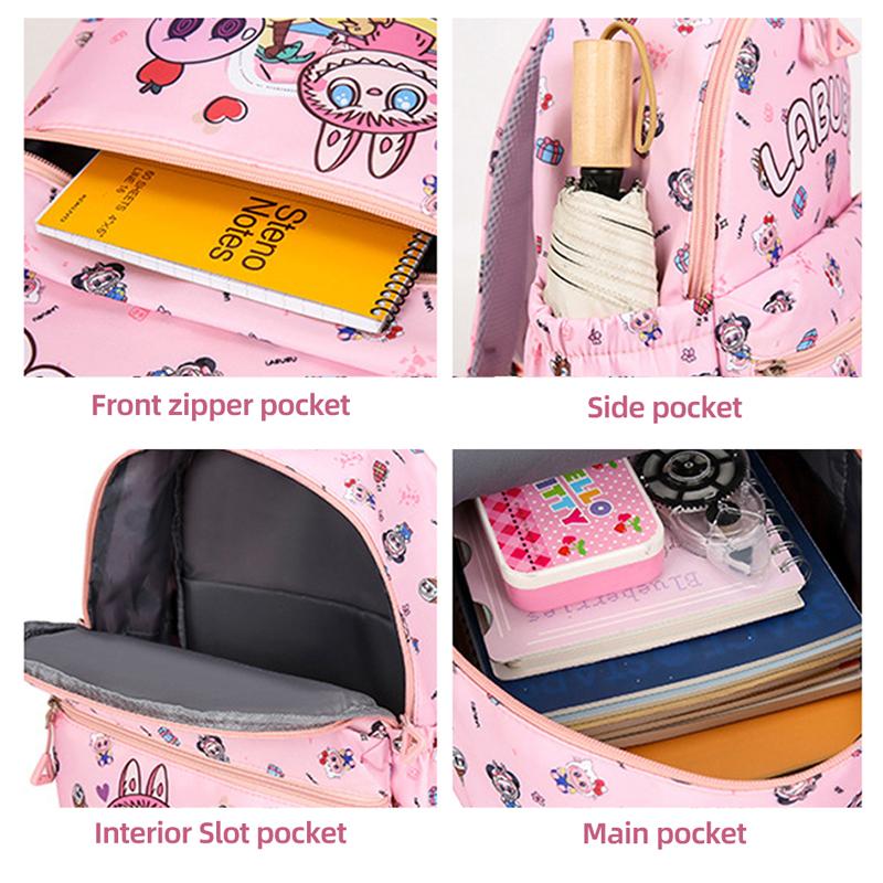 Новый детский мультяшный рюкзак 4 шт. с принтом LABUBU, школьный рюкзак большой вместимости, легкий, водонепроницаемый и износостойкий