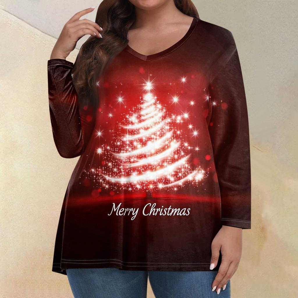 Женские топы больших размеров с длинным рукавом и принтом, рубашки с V-образным вырезом, повседневная одежда, топы