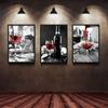 Modern Art Red Wine and Bottles Kitchen Poster Black and White Beverage Food Canvas
