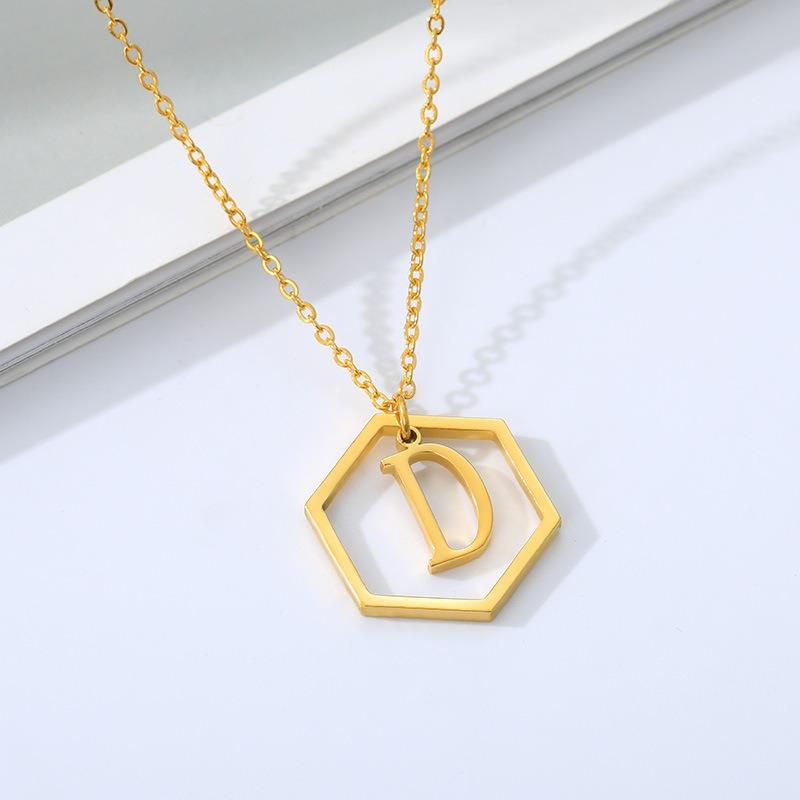 Simple and Stylish English Alphabet Small Fresh K Gold Titanium Steel Necklace Women's Accessories Geometric Collarbone Chain