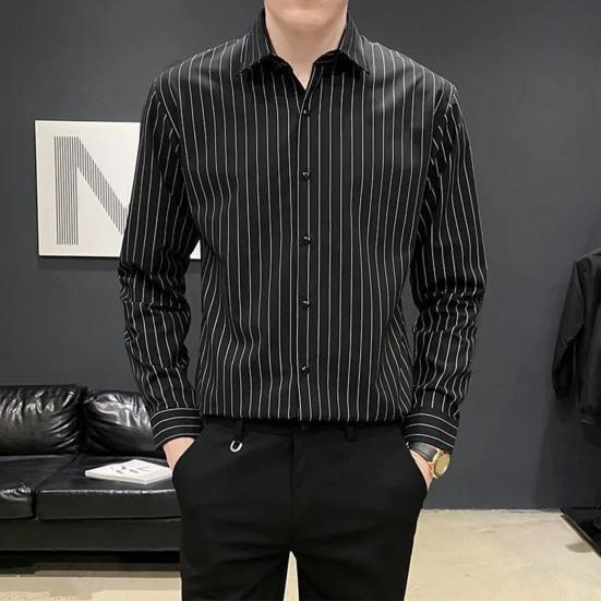 Рубашка мужская Yousheng, однобортная, с полосатым принтом, отложным воротником и длинными рукавами, официальная, в деловом стиле, офисная, средней длины, топ для свиданий