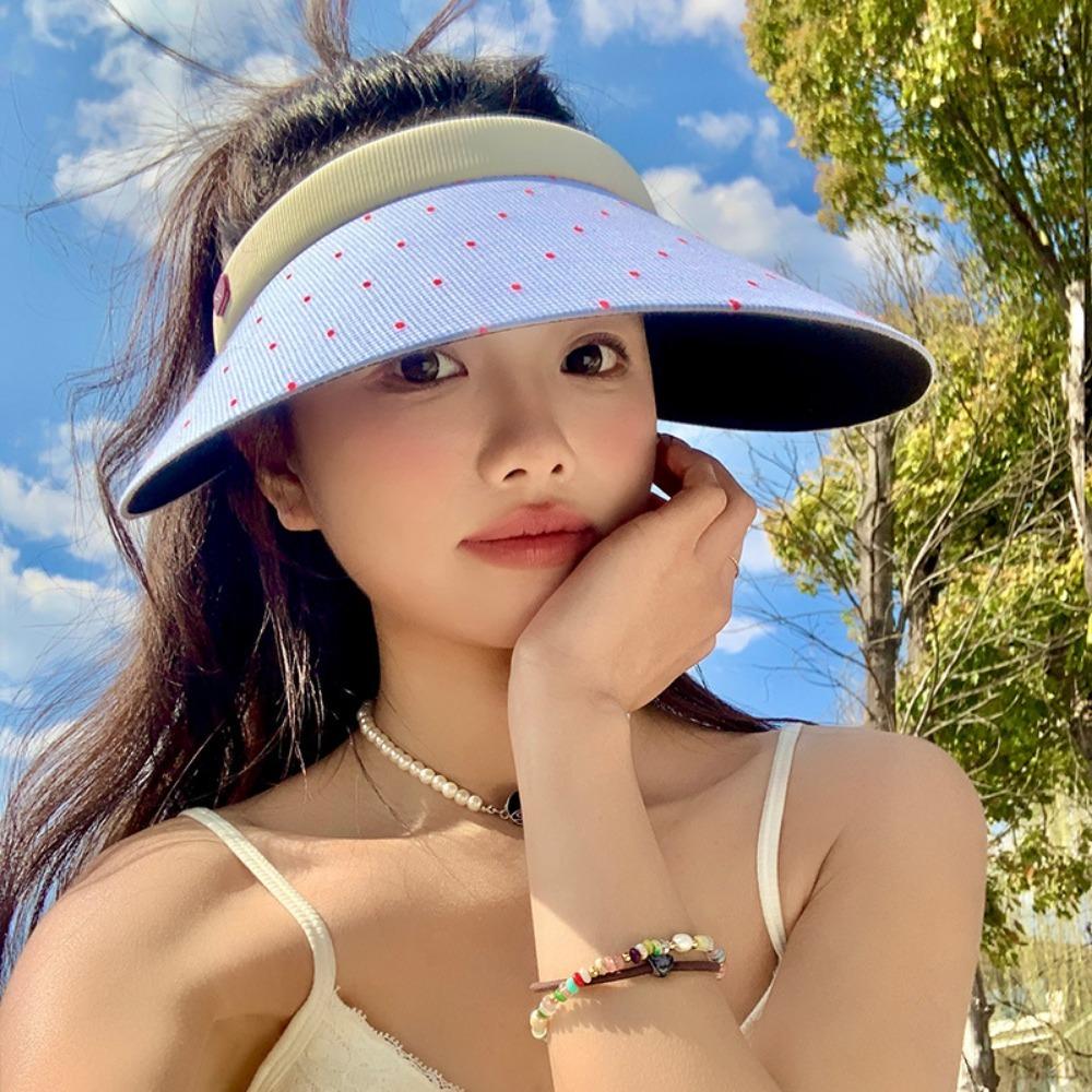 Anti-UV Woman Sun Hat Colorful Dot Visor Cap Fashion Empty Top Cap Female