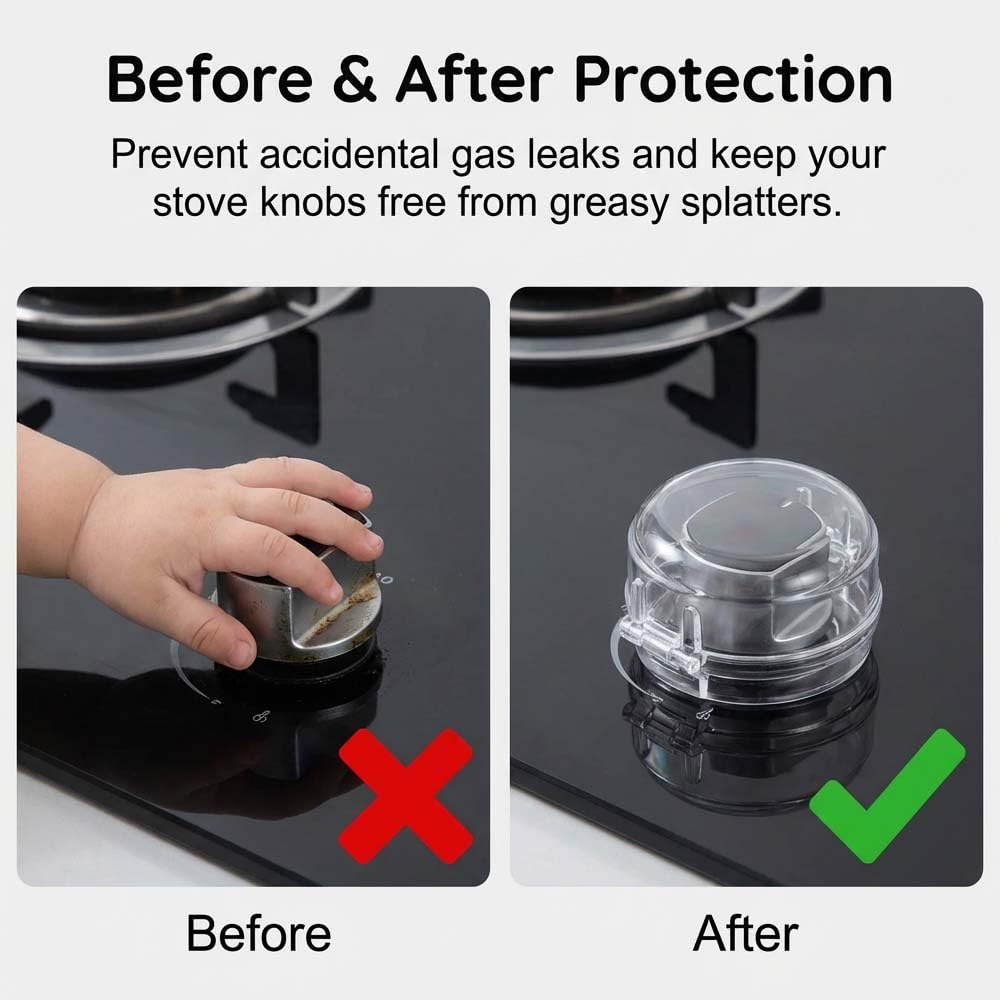 1/5PCS Stove Knob Cover Clear Black Universal Size Gas Knob Covers Knob Covers Prevent Kids & Pets from Turning on Stoves