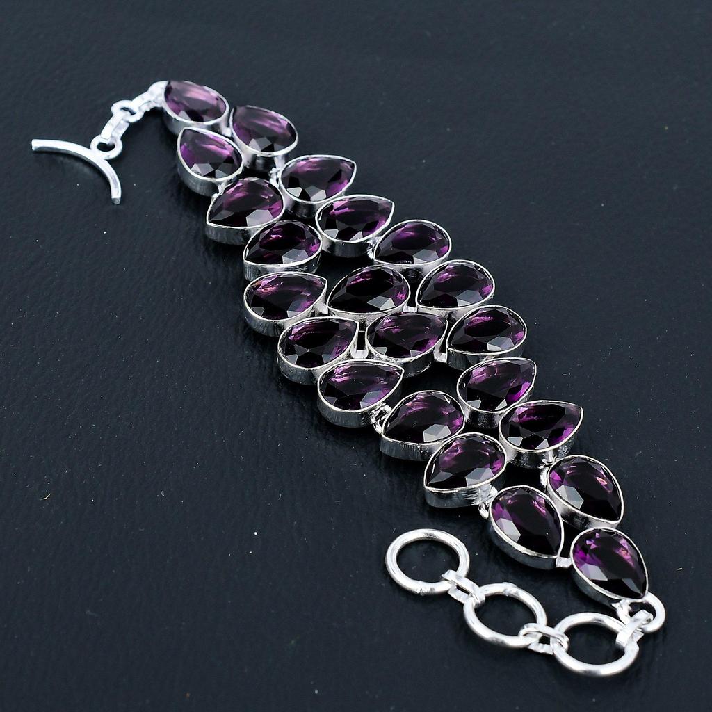 Ювелирный браслет из стерлингового серебра 925 пробы ручной работы с аметистом, серебряный браслет, браслет с аметистом для женщин, браслет унисекс для подарков