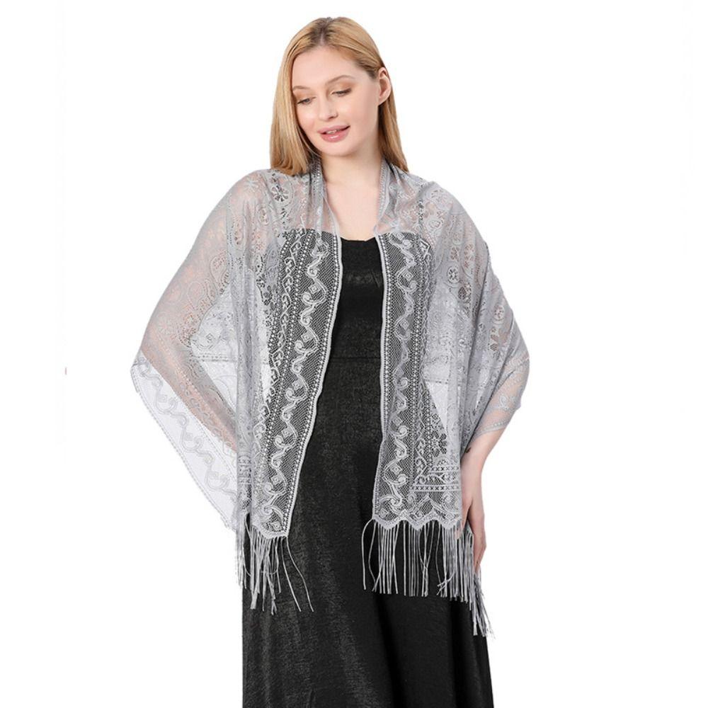 Wedding Shawl Tassel Scarves Cashew Floral Mesh Fringe Wraps  for Wedding Evening Party Dresses