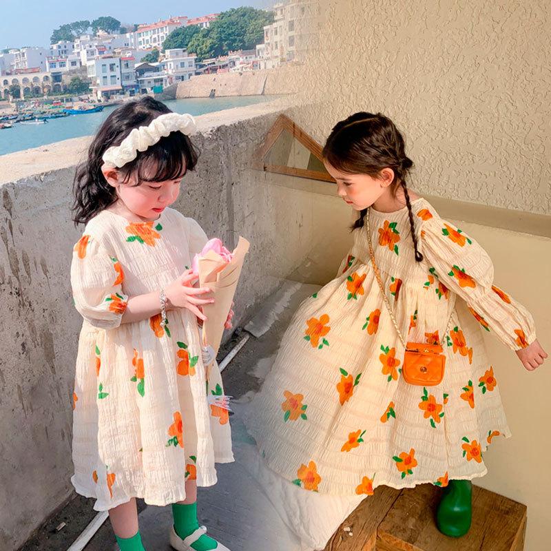 Новое летнее платье принцессы для девочек, дышащее платье с короткими рукавами, женская милая детская одежда с цветочным принтом, одежда для маленьких детей