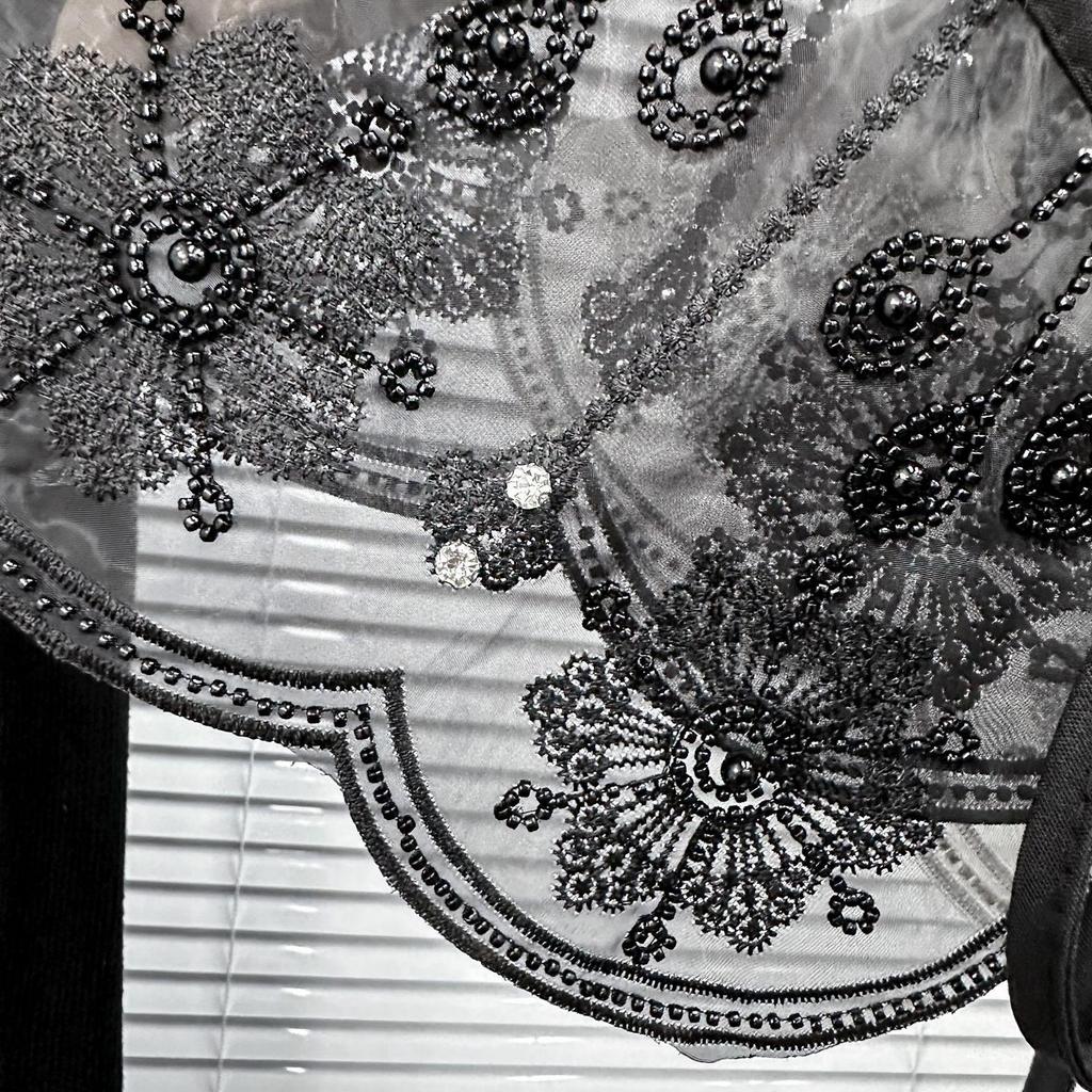 Hot Selling Ruffled Bow Tie Lace Collar with Beaded Detail for Women