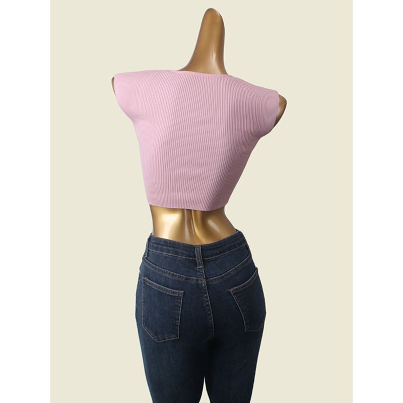 Sweetheart Sexy Short Sleeve Knitwear Summer Sexy Square Collar Crop Top Foreign Trade Original Order T-shirt