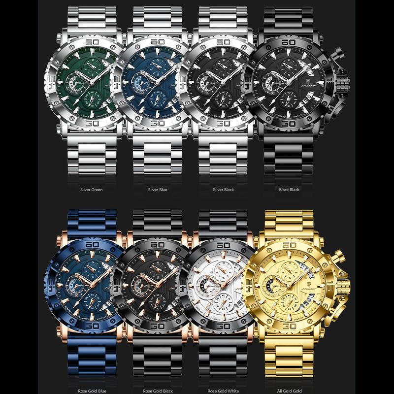 Мужские часы класса люкс с большим циферблатом, водонепроницаемые наручные часы-хронограф из нержавеющей стали с датой, Relogio Masculino