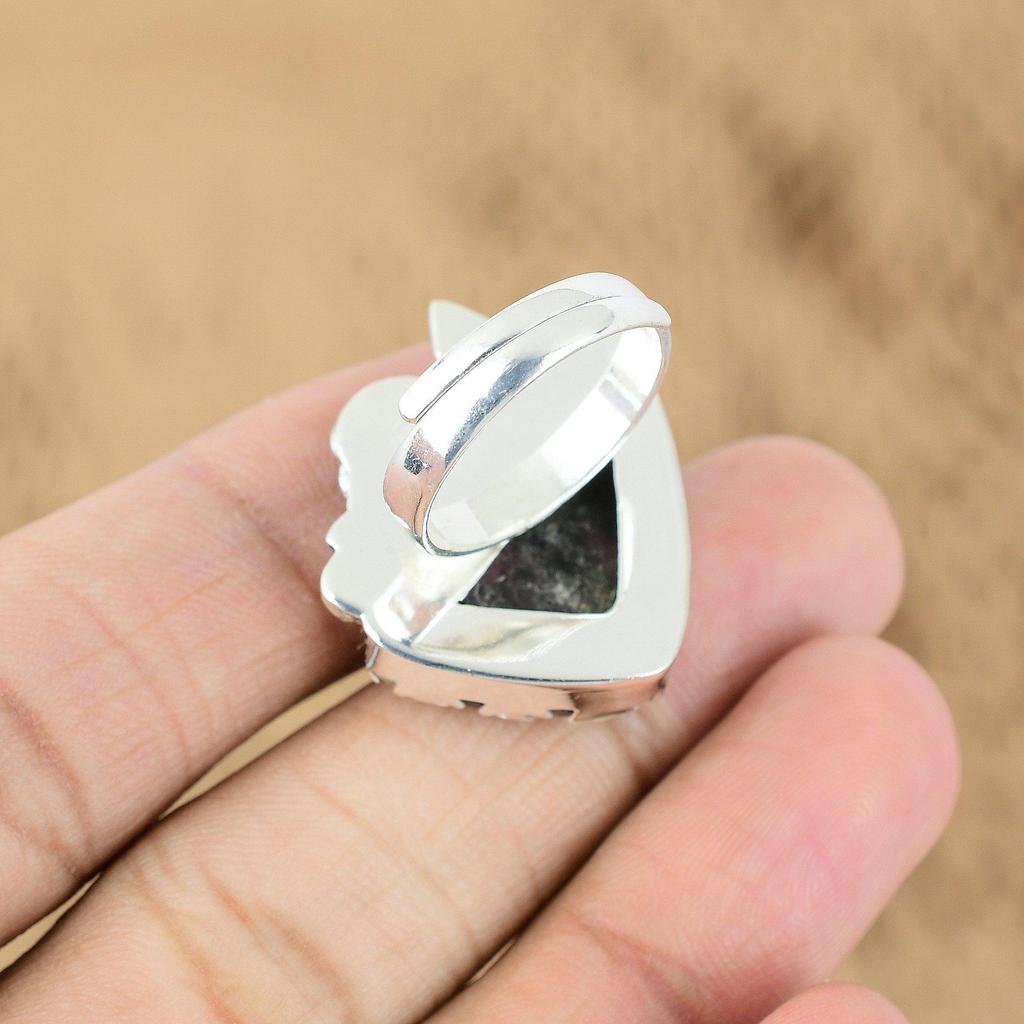 Natural Rhodonite 925 Silver Multi Stone Flower Adjustable Ring For Women