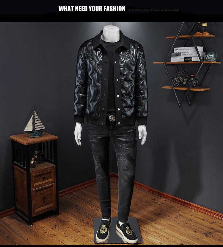 Мужская повседневная пуховая куртка в европейском стиле с лацканами из ПУ-кожи, зима 2024