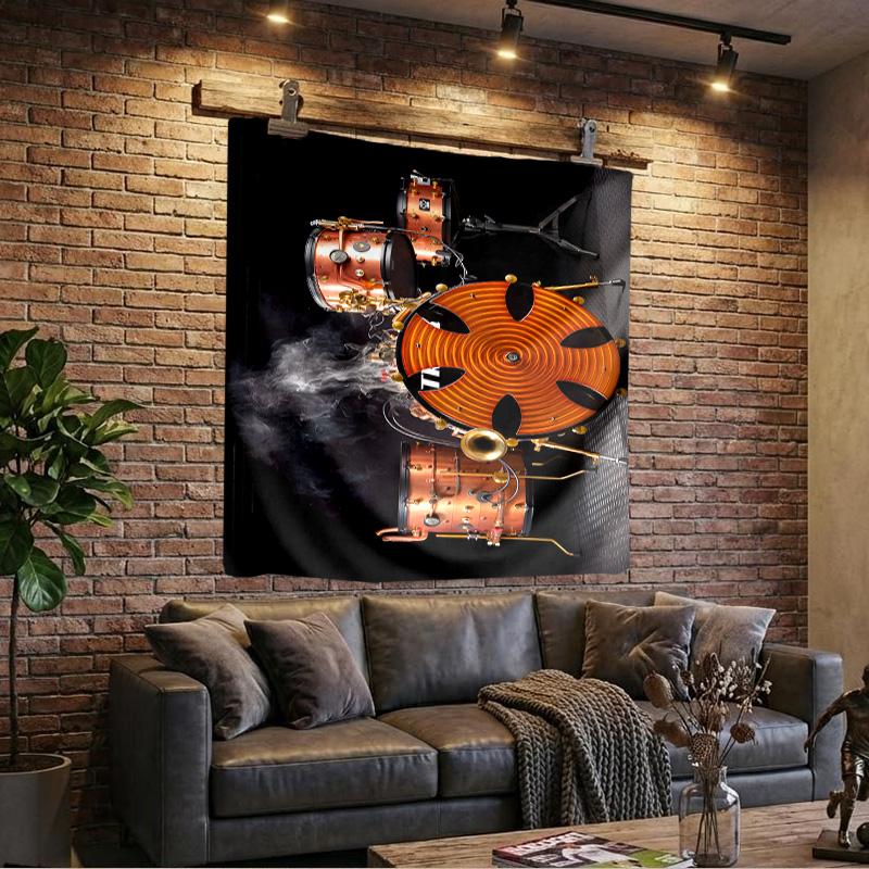 Drum Kit Display Printed Tapestry, Wall Hanging,Livingroom, dormitory, Large Wall Decor, Fabric Decor Fan Birthday Gifts