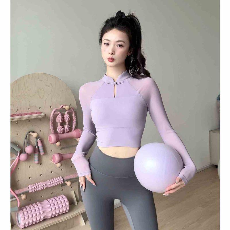 Y with Chest Pad Long Sleeves Yoga Clothing Top Women's Long Sleeve New Chinese Style Pilates Training Wear Sports Fitness T-shirt