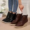 Wedge Heel Thick-soled Pointed Short Boots Solid Color Front Lace-up Straw Hemp Rope Bottom