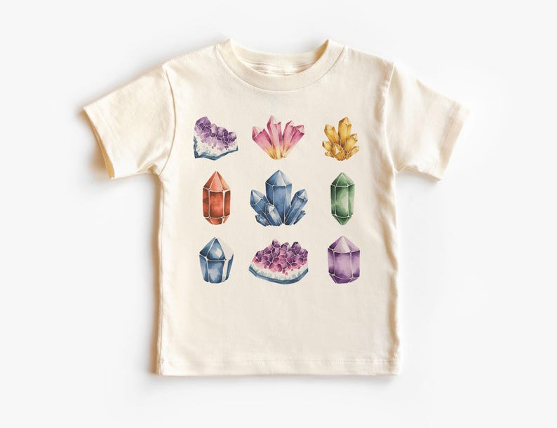 Retro Gems And Crystals Doodle Girls Toddler Tee - Future Gem Rock Collector - Metaphysical Hippie Gift - Natural Boho Toddler, Toddler Tee