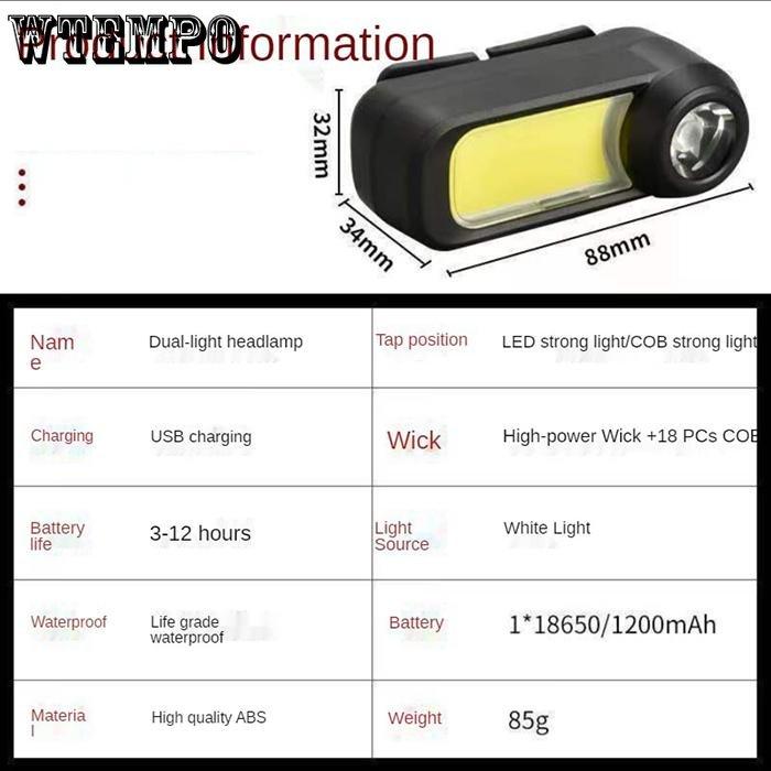 Портативный мини-налобный фонарь COB+xpe со встроенным аккумулятором 1200 мАч 18650 светодиодный налобный фонарь для кемпинга