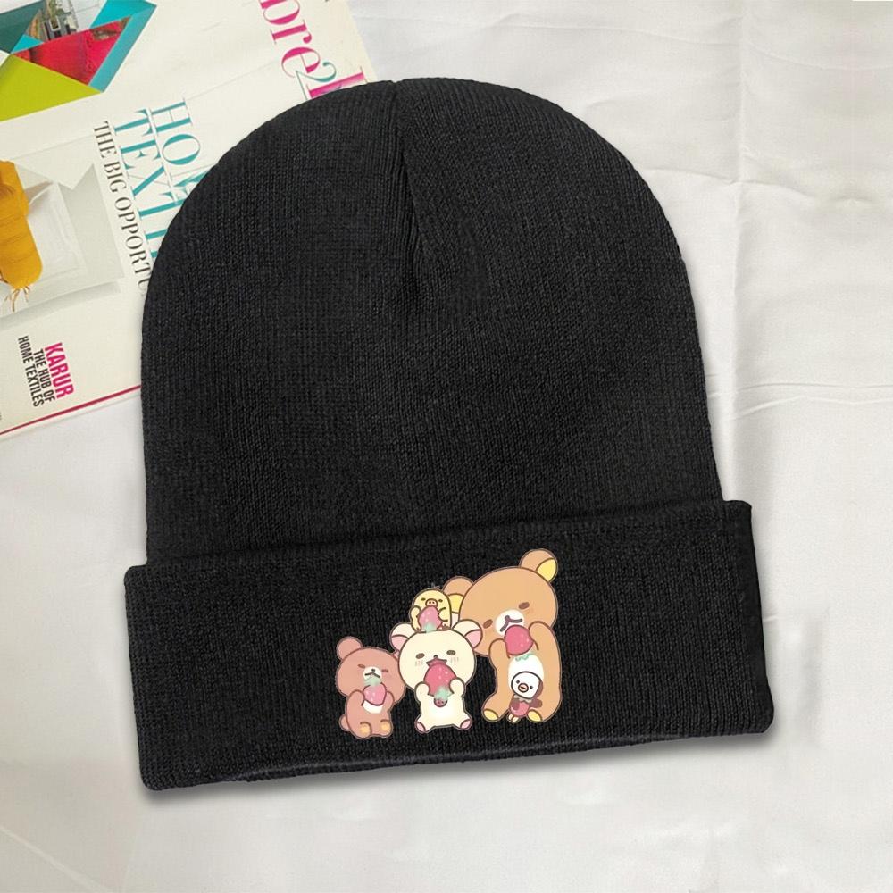 1pc Rilakkuma Family Strawberry Party Beanie Hats Bonnet Hats Adult Cool Gym Knitted Hat Spring Graphic Warm Soft Caps