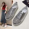 Spring and Autumn New Rhinestone Thick-soled Lazy Shoes Female Student Muffin Bottom Hand-sewn Small White Shoes Casual Single Shoes