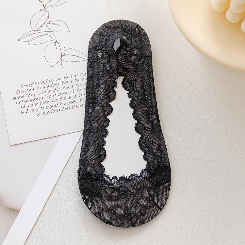 Носки-следки с низким вырезом, Женские Дышащие из ледяного шелка, Без запаха, Не сползающие с пятки Кружевные носки-невидимки, Антибактериальные женские носки