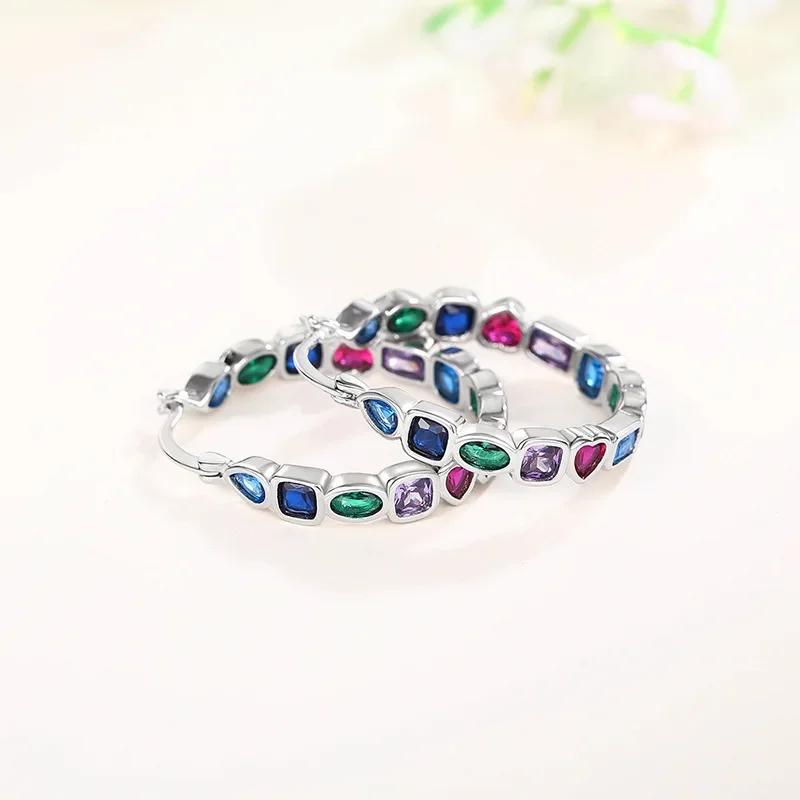 Новые цветные циркониевые персонализированные серьги для женской любви, геометрическая мода, сияющие, нишевые, персонализированные, простые украшения