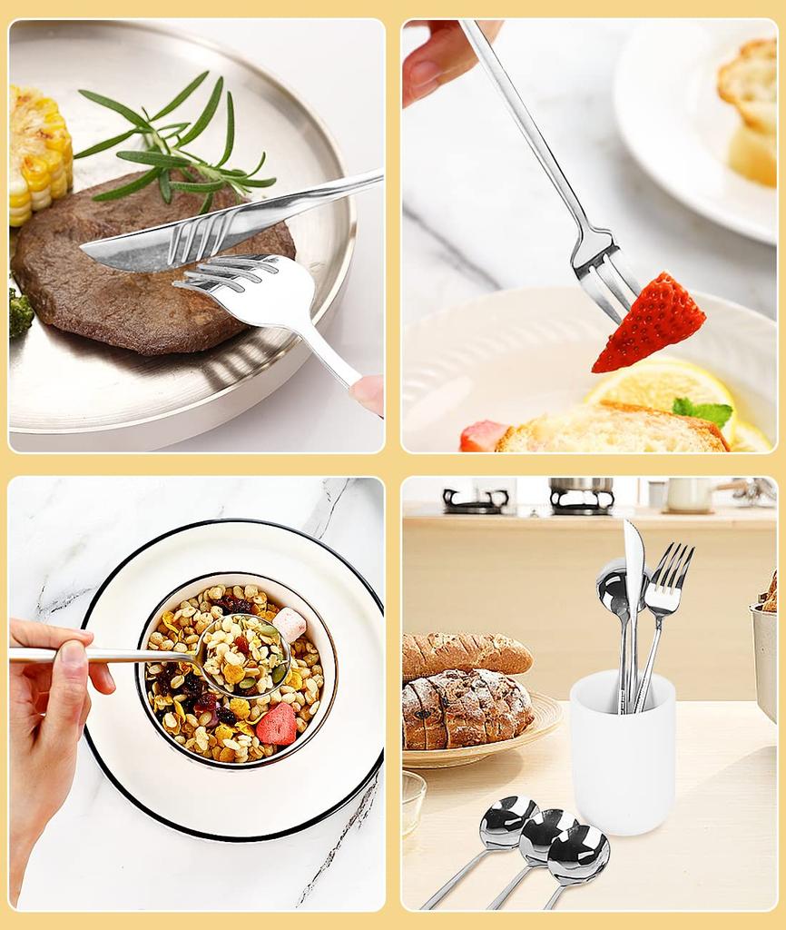 Набор столовых приборов QuiExact из 30 предметов Нож Ложка Вилка Из нержавеющей стали Посуда Набор для ужина для кухни Дома Свадьбы (Серебряный)