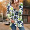 Women Autumn Cartoon Little Flower Printed Long Sleeve T-Shirts Loose V-Neck Plus Size Tee Shirt Tops Comfy Blouse