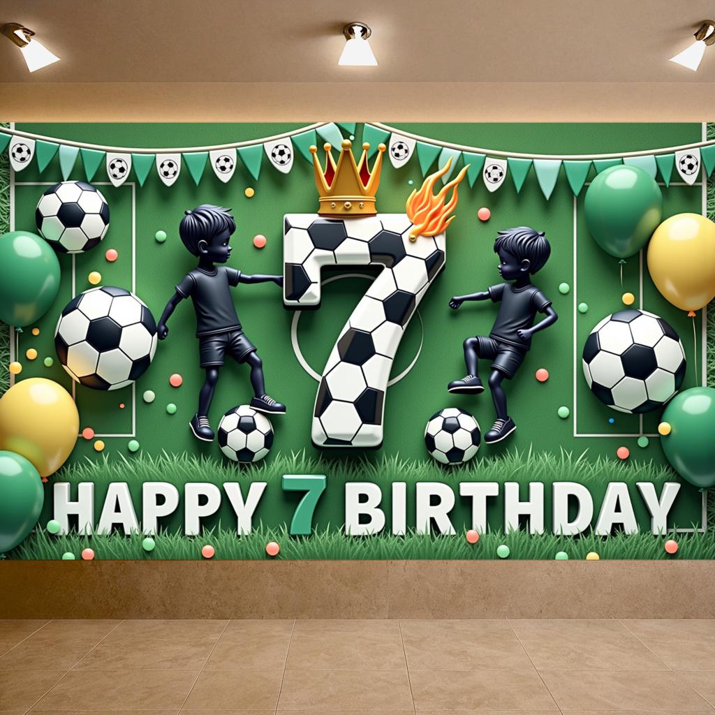 Happy 7th Birthday Banner Soccer Sports Theme Football Event Birthday Party Decoration Backdrop Photography Background Props