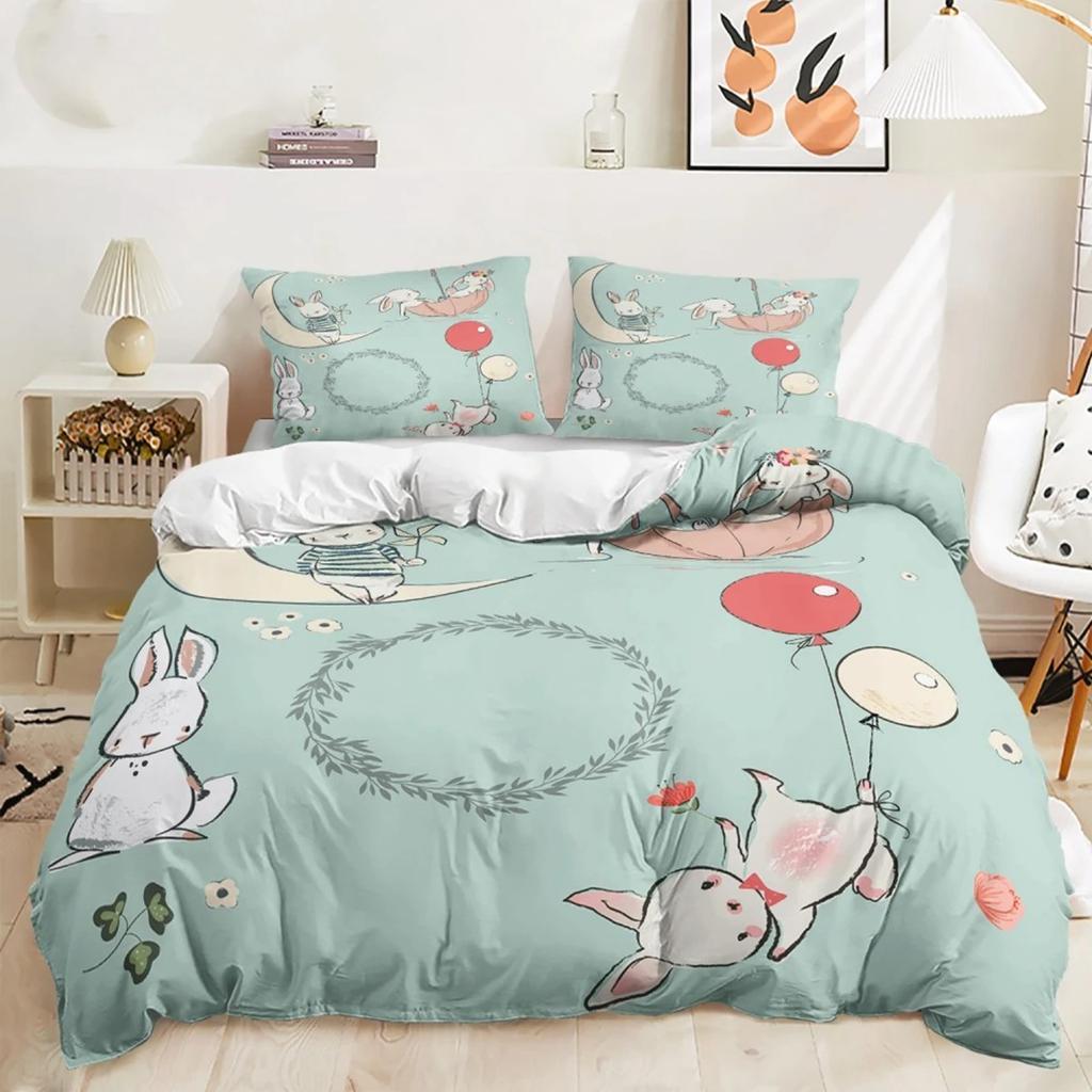 Cartoon Rabbit Bedding Sets Easter Bunny Bed Cover Comforter Duvet Cover Pillow Case 2-3 Pieces Sets Bedroom Decoration