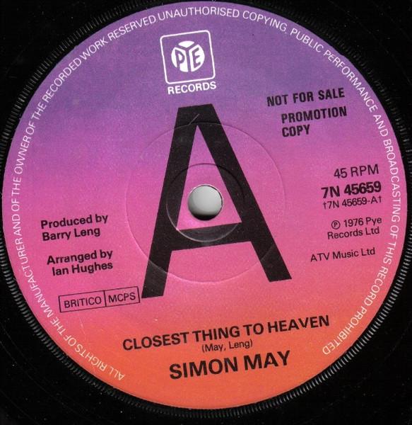 7-дюймовая пластинка SIMON MAY - Closest Thing To Heaven 7N45659PROMO Pye Records 1977 UK Поп Б/у