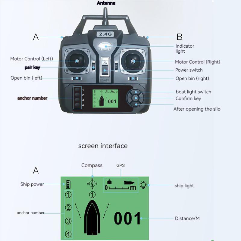Лодка для ловли рыбы с эхолотом, аккумулятором 24000 мАч, 16 точками GPS, 6-часовым круизом, автоматическим возвратом, обнаружением глубины 100 м, цветным дисплеем