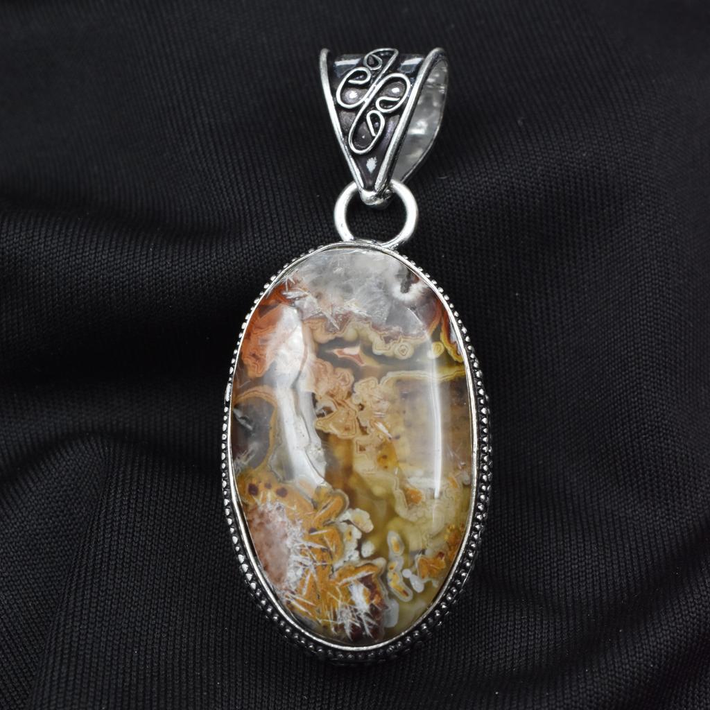 Lace Agate Oval Cut 78.80 Ct Pendant Healing Stone 925 Silver Gemstone SD-01-S