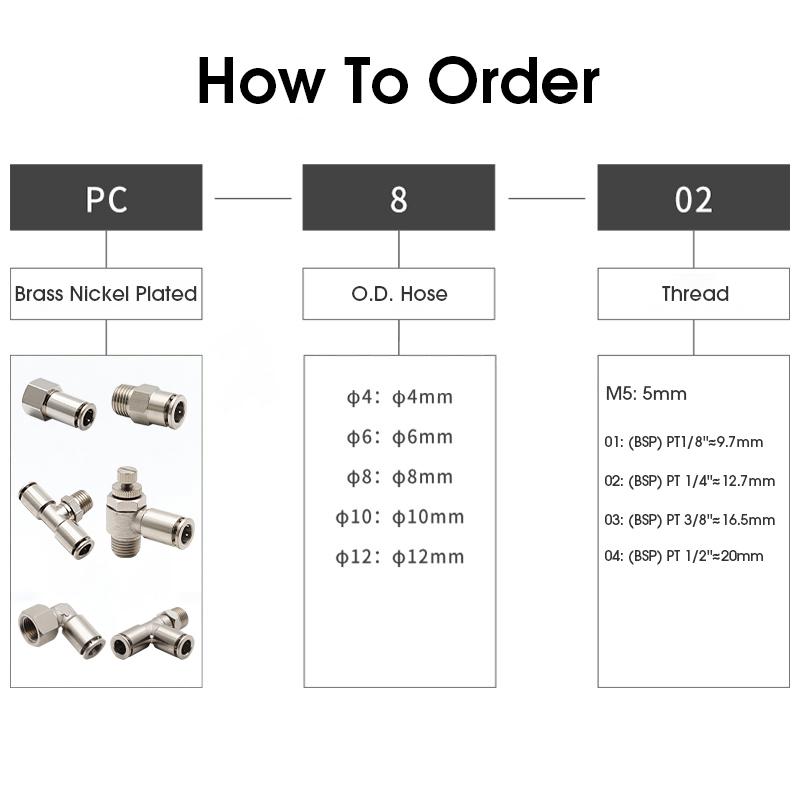 Brass Nickel Plated Push in Pneumatic Connectors BSPT M5 1/8'' 1/4'' 3/8'' 1/2'' Quick Connector Release Air Fitting car Pressure Regulators 5