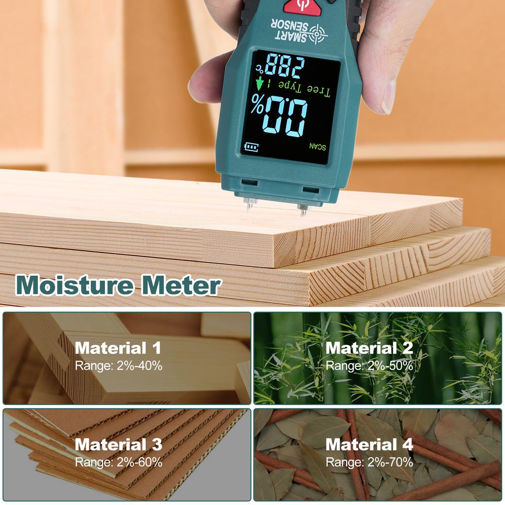 SMART SENSOR Измеритель влажности древесины, штыревой измеритель влажности, карманный детектор влажности с ЖК-дисплеем