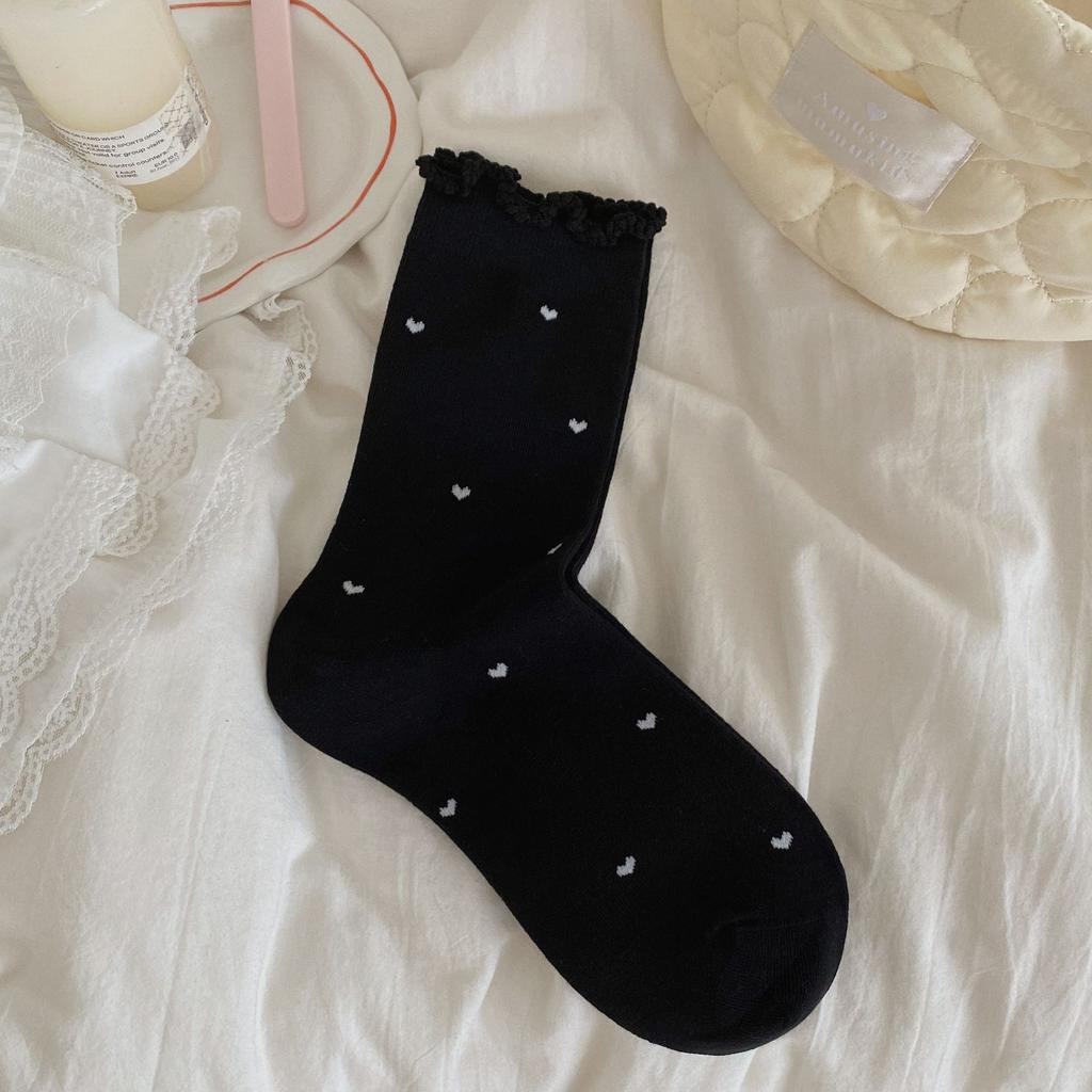 Женские осенне-зимние повседневные простые универсальные носки-трубы из чистого хлопка однотонные с кружевом из конопли