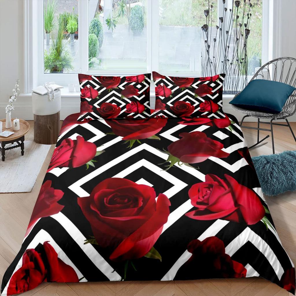 Пододеяльник с розами, женский шикарный комплект постельного белья с фиолетовым цветочным принтом, романтические цветы, блестки, королевского размера, покрывало для пар