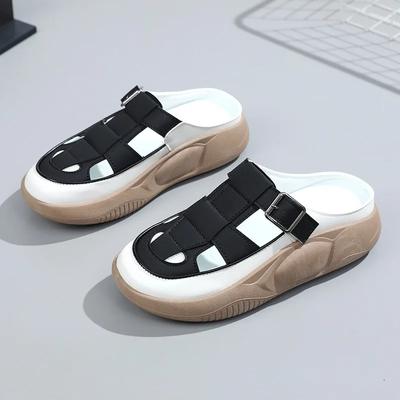 Летние новые женские тапочки Baotou Half Slips на платформе 2024, дышащие полые повседневные тапочки Sandalias Mujer