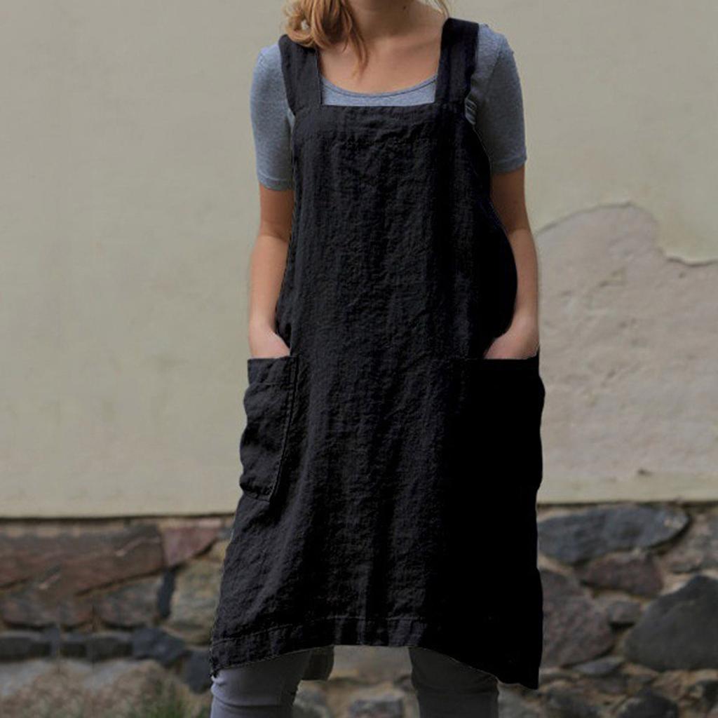 Льняной женский фартук с перекрестной спинкой и 2 карманами для выпечки, кулинарии и садоводства