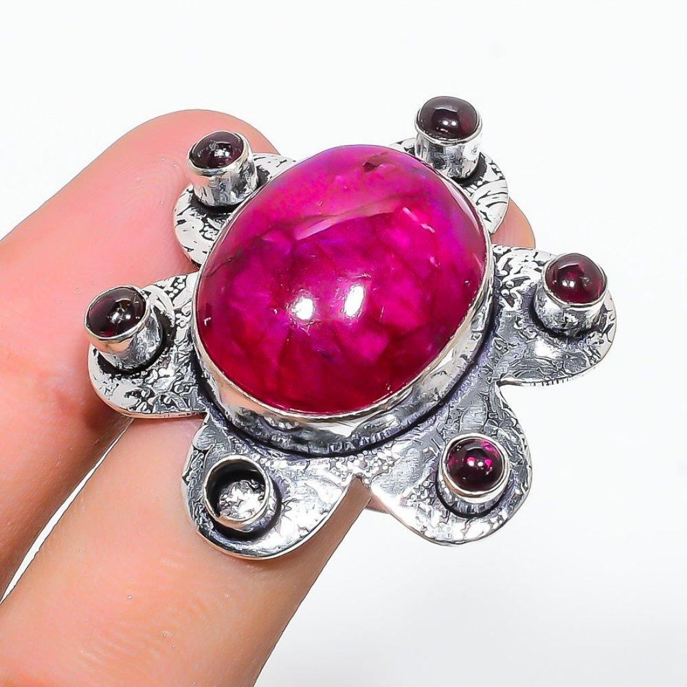 Кольцо из стерлингового серебра 925 пробы с натуральным розовым лунным камнем и аметистом, размер 9,5 t1q11