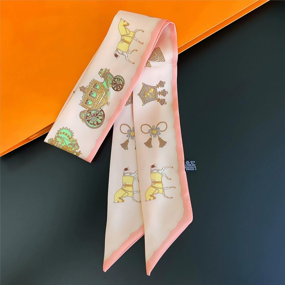 French Style Women Horse Printing Skinny Bag Scarf Luxury Twill Silk Foulard Ribbon Tie Head Scarves For Ladies