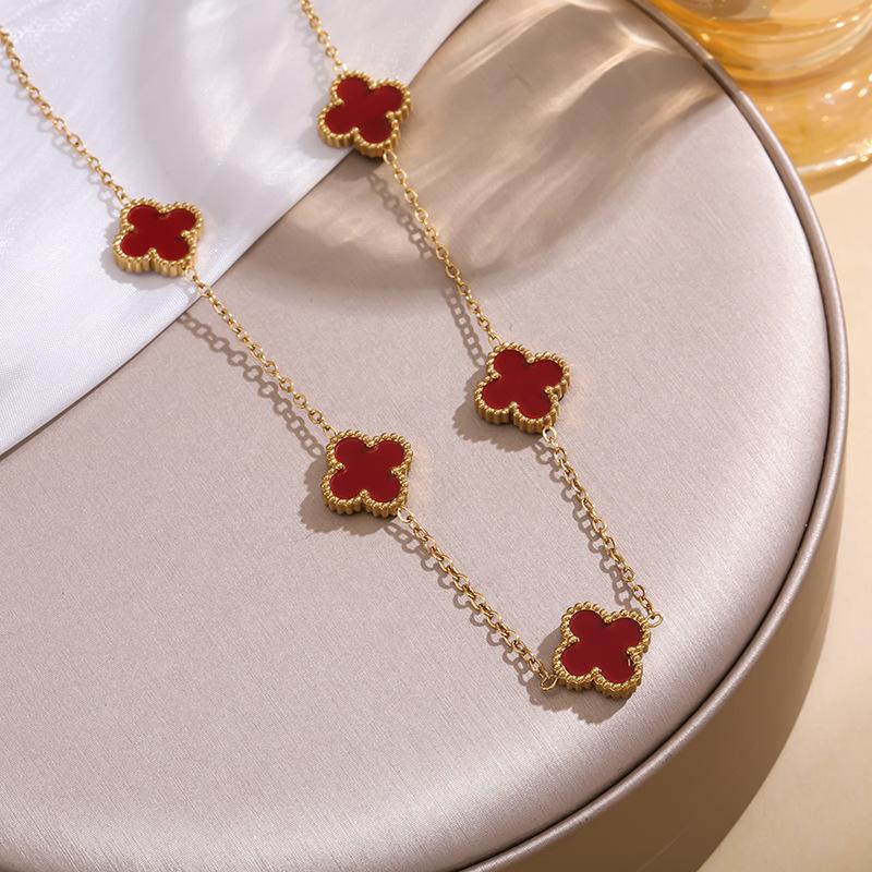 13 мм титановая сталь четырехлистный клевер пять цветков двухстороннее ожерелье Beimu 18-каратное настоящее позолоченное не выцветающее легкое роскошное ключичное ожерелье