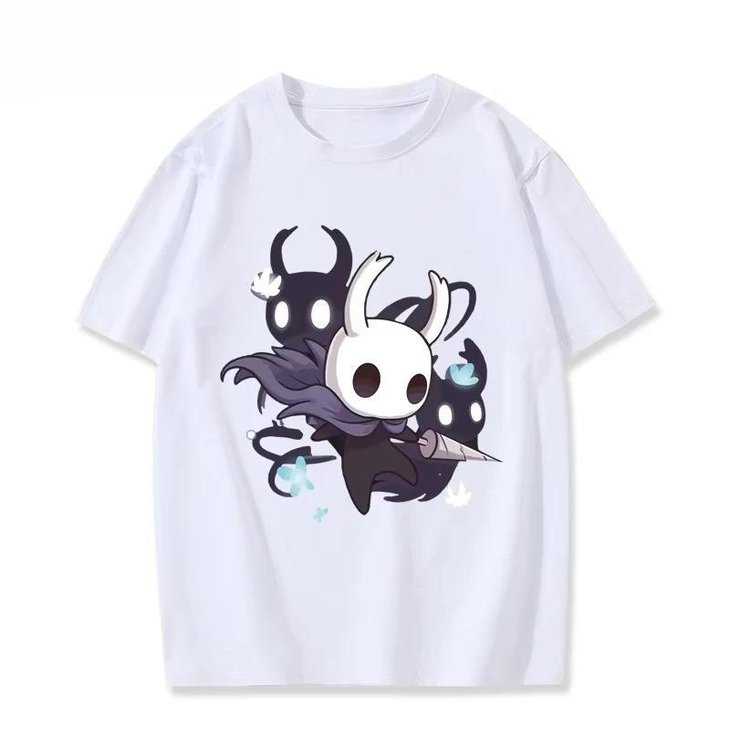 Hollow Knight Рыцарь сидит на скамейке Коллаж персонажей Графическая белая футболка | Фанат инди-игр Милая уличная одежда Мерч Футболка