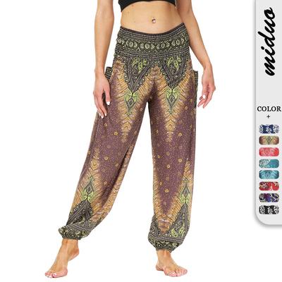Женские длинные брюки с принтом в этническом стиле, брюки-фонарики для занятий йогой и фитнесом, повседневные брюки